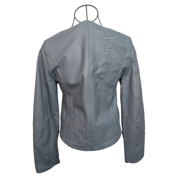 Zadig & Voltaire Vencia Patch Cloud Blue Lamb Leather Western Cropped Jacket XS - Picture 7 of 15